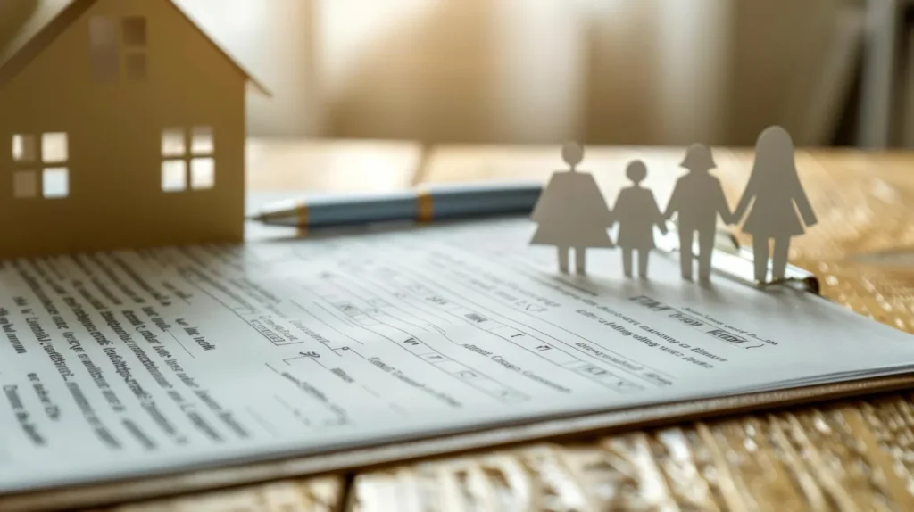 Silhuetas de família e casa em documento, indicando que famílias organizadas resolvem governança antes de pensar em ITCMD.
